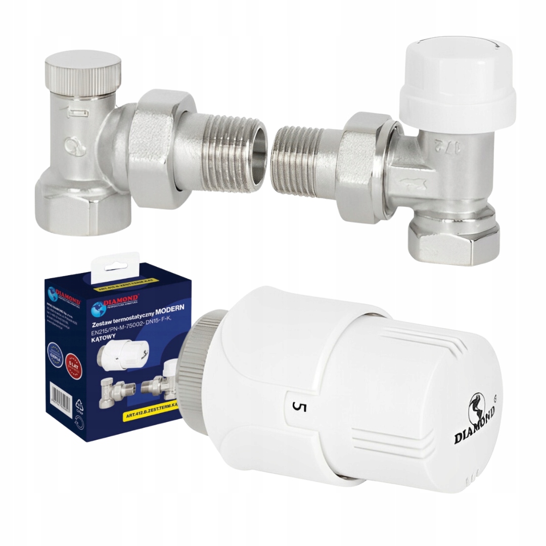 ZESTAW TERMOSTATYCZNY KĄTOWY ZAWORY FI 1/2" GŁOWICA TERMOSTATYCZNA KOMPLET