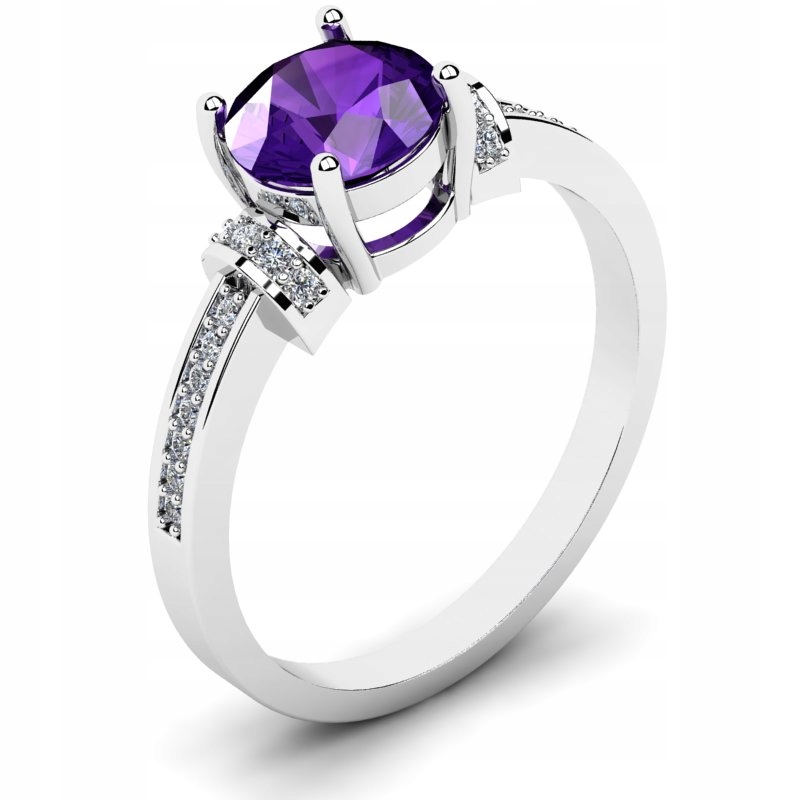 

Pierścionek Z Białego Złota Z Fioletową Cyrkonią