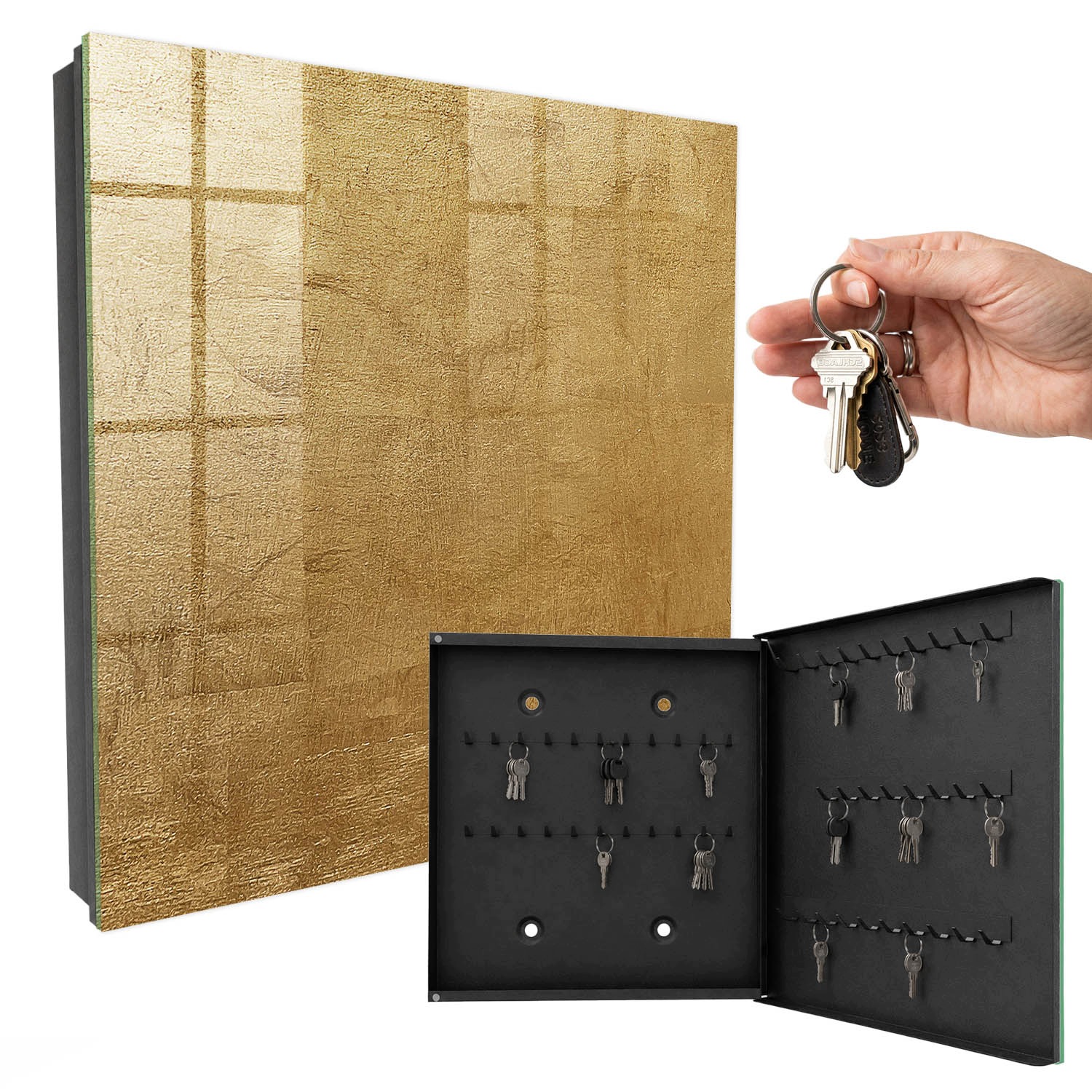 Věšák Organizér Úložný prostor na klíče Teplá textura Černá pravá 30x30 cm