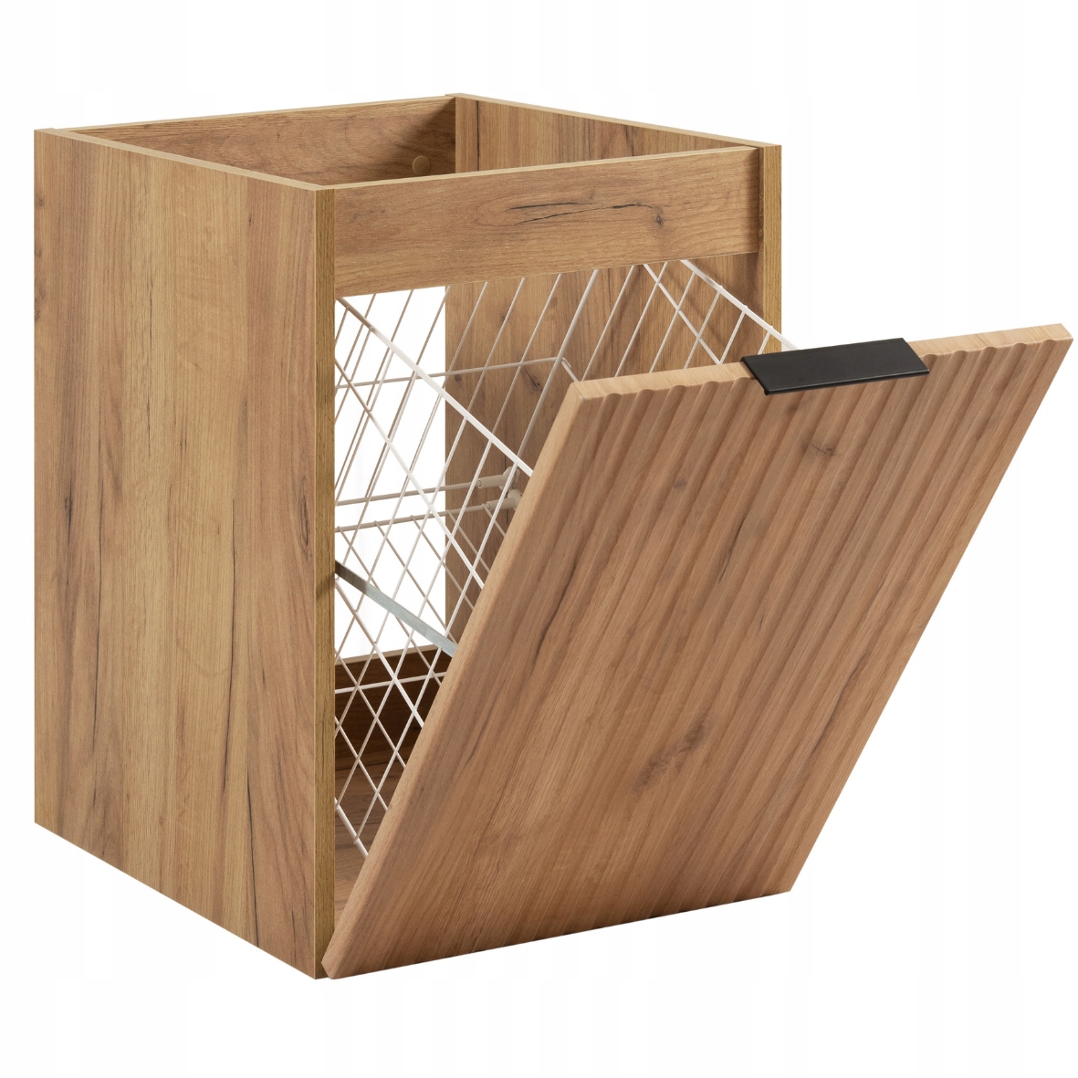 Koupelnová skříňka s košem na prádlo 40 Dub Dveře Ryflovaná přední strana Mdf