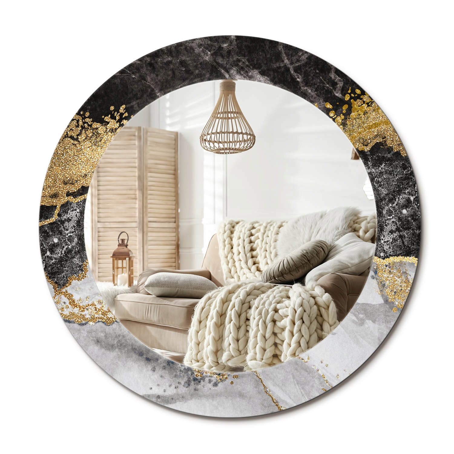 Okrúhle moderné nástenné zrkadlo s potlačou na skle 60 cm Mramor loft