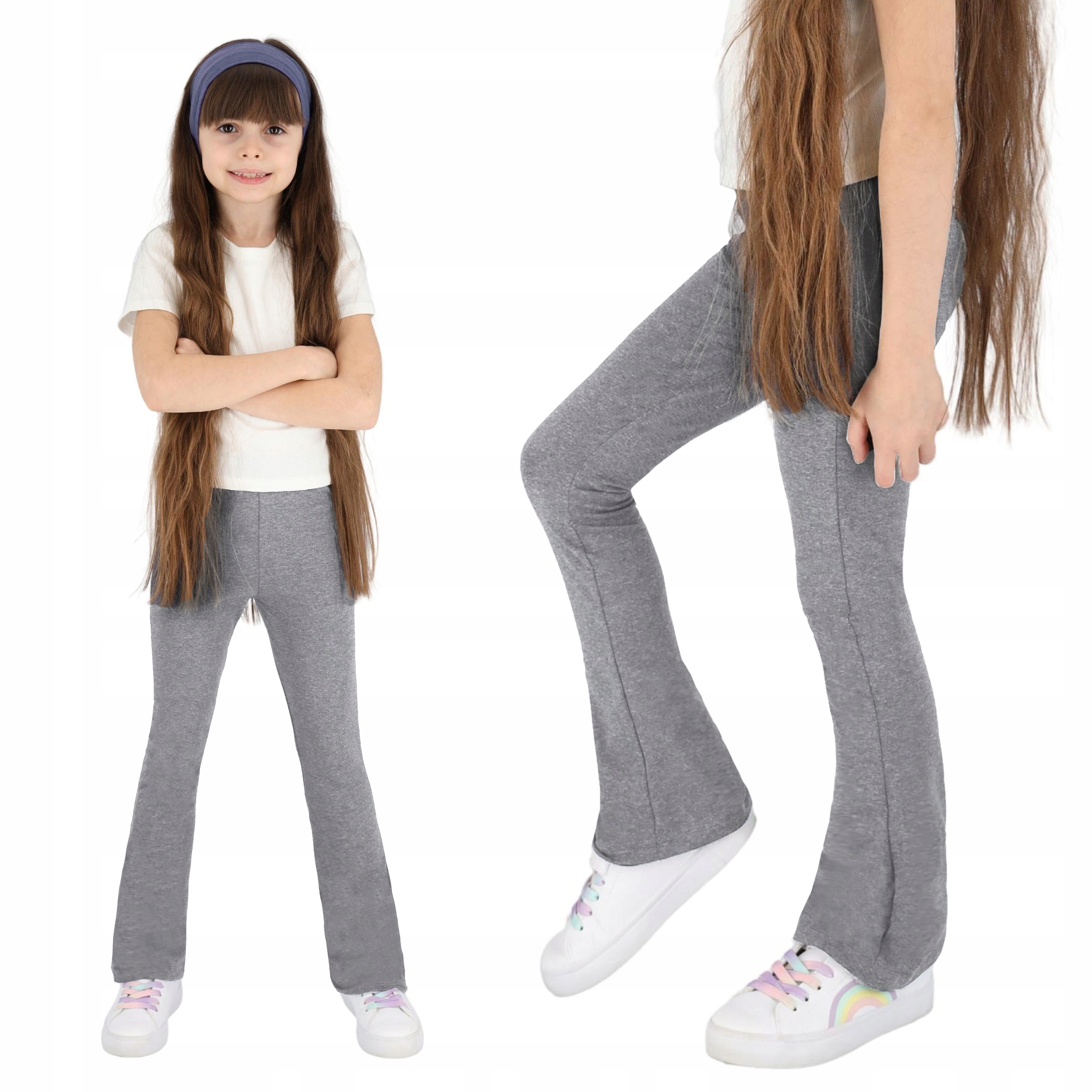 SPODNIE DZWONY DZIEWCZĘCE DRESY BAWEŁNIANE 140