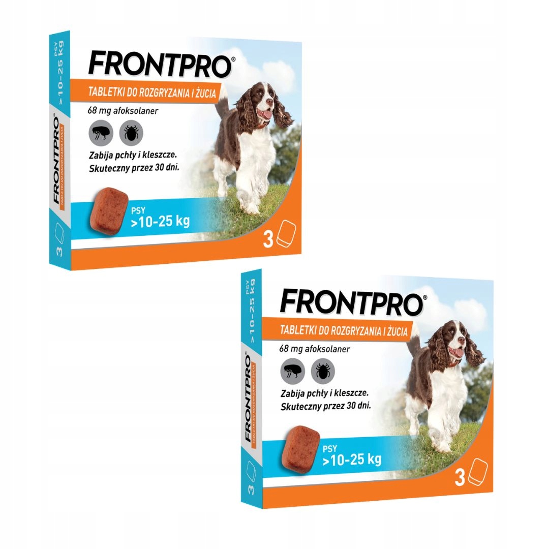 Frontpro Na Pchły I Kleszcze Dla Psa 10-25kg do rozgryzania żucia 2x3 tab.