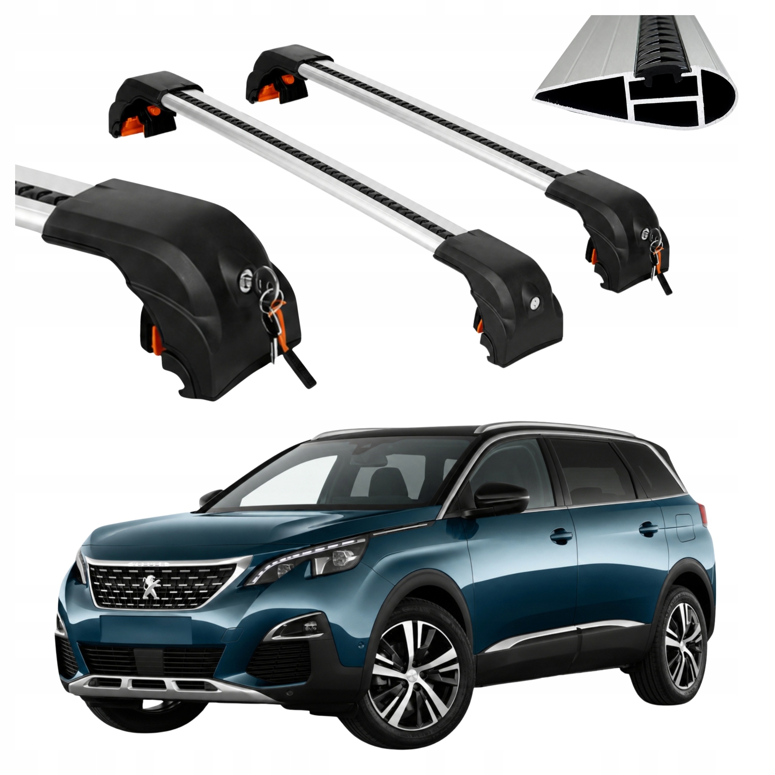 Integrovaný strešný nosič na relingy Peugeot 5008 2017-2024 z pevného hliníka