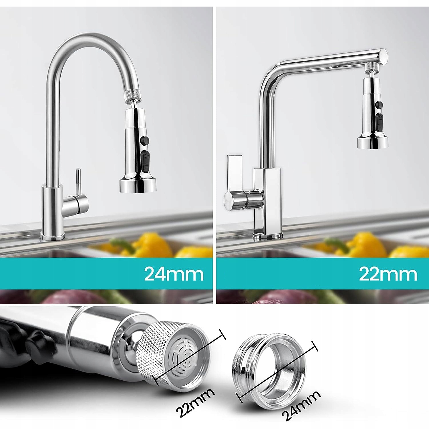 Nasadka do Kranu Kuchennego, Głowica Kranu Obrotowa, Wielofunkcyjny Kran Rozmiar gwintu M22x1 M24x1