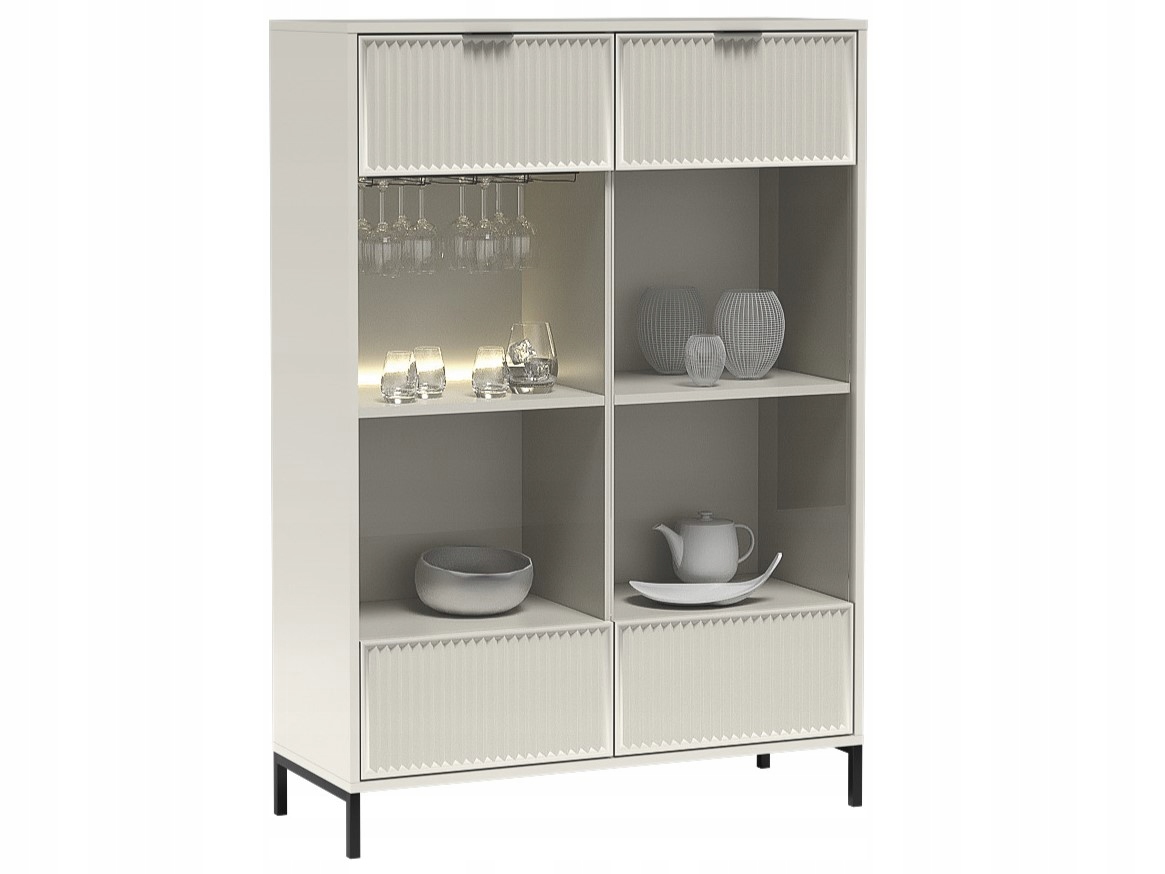 WITRYNA z oświetleniem LED LS-8 ryflowane fronty KASZMIR + CZARNE NOGI