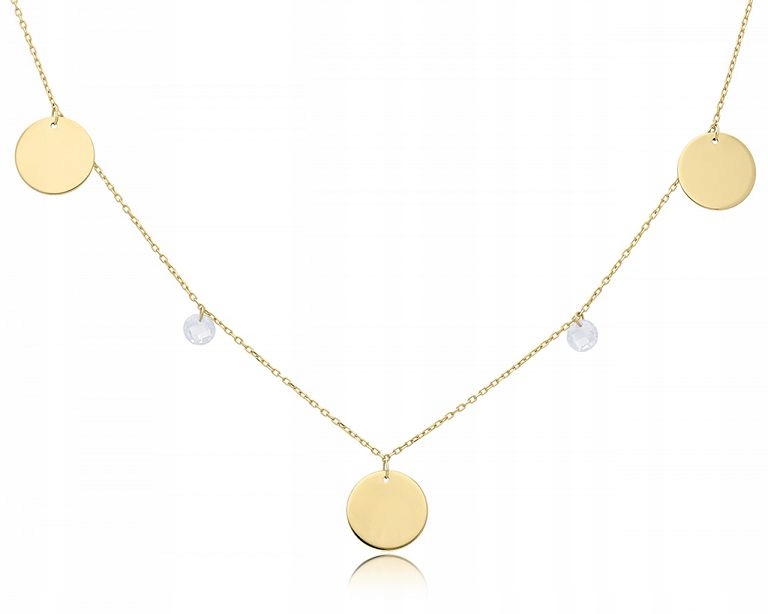 Zlatý dámský náhrdelník Kulaté přívěsky Gravírování Zirkony Zlato 585