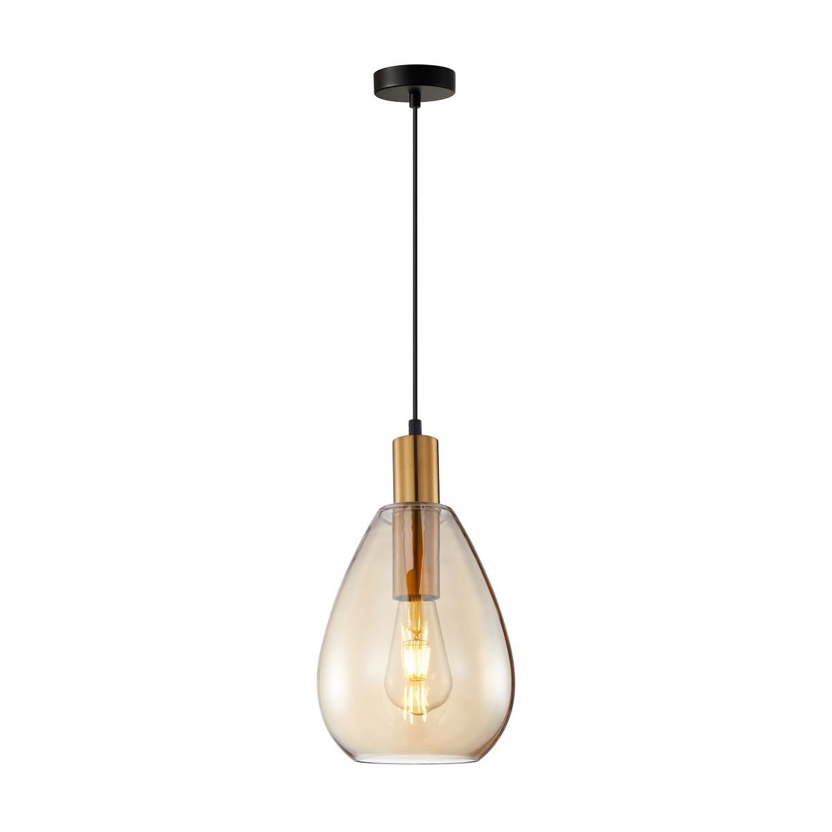 Závěsná lampa skleněná jantarová slza nad ostrovem stůl Zulo Italux