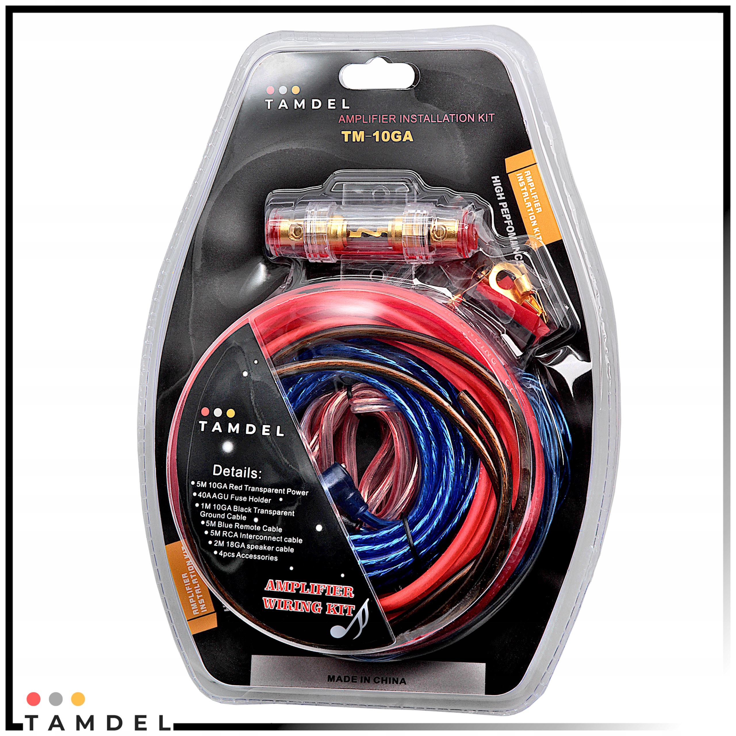 Zestaw kabli do wzmacniacza samochodowego 600W 10GA CCA + RCA + AGU Informacje o bezpieczeństwie CE WEEE