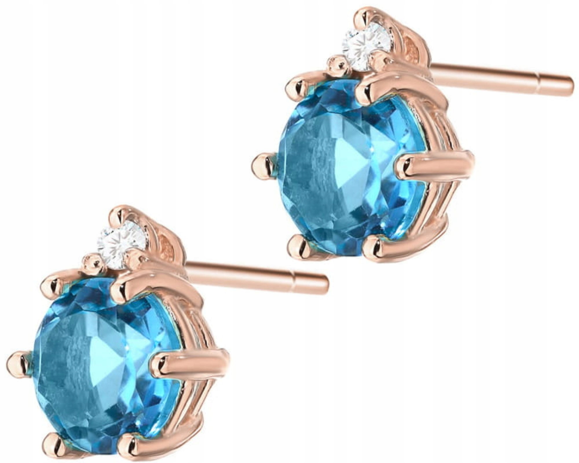Růžové Zlato Náušnice Přírodní Azurový Kámen Topaz Brilianty 585 Dárek