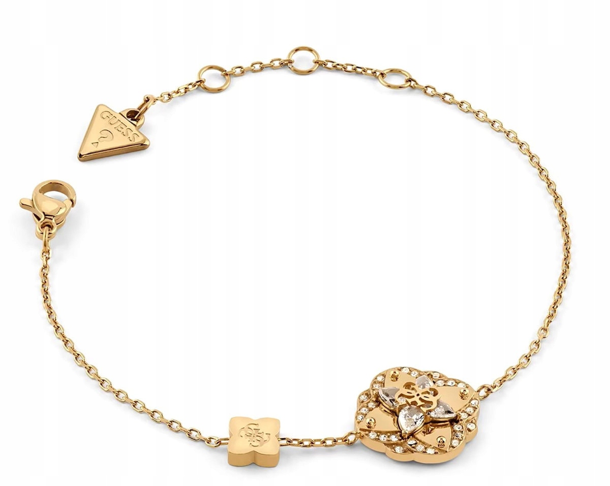 Zlatý Ocelový Dámský Náramek Guess Wild Flower Zirkony JUBB05503JWYGS