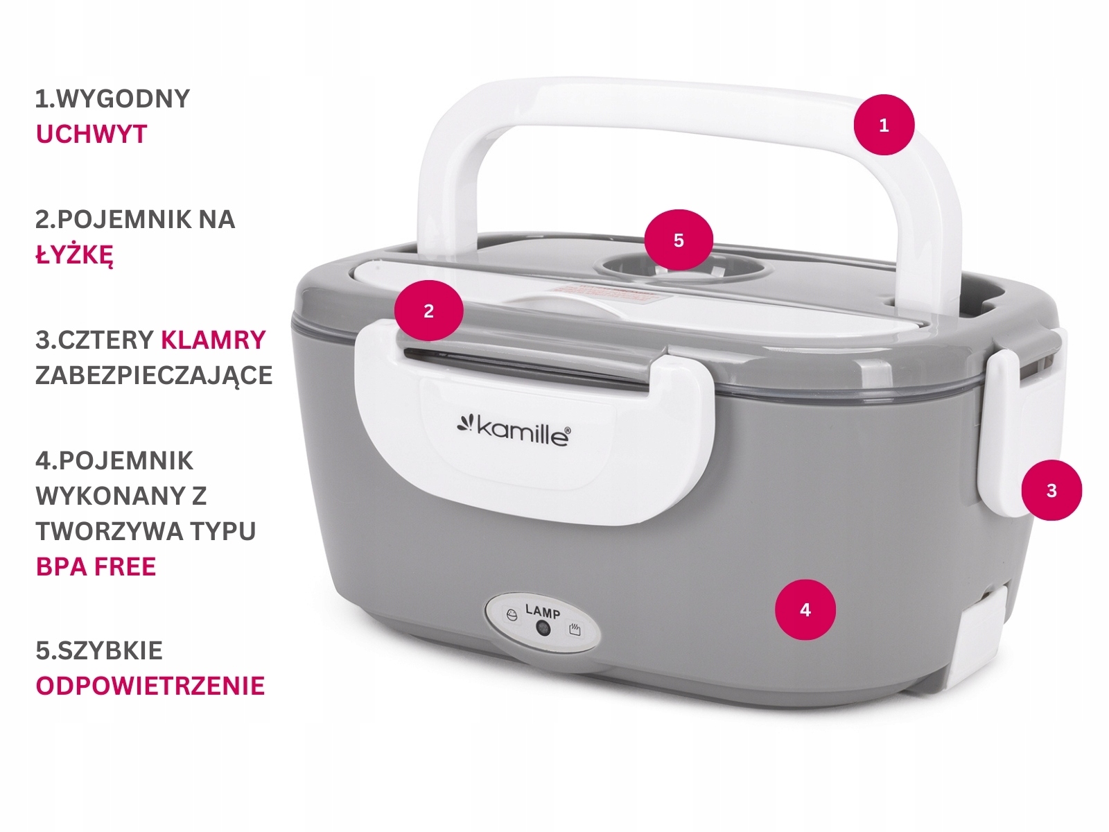 Elektrinė pietų dėžutė, Kamille KM-2171, 1,5 l, 40 W, 220 V, sulankstoma – gaminio vaizdas 4