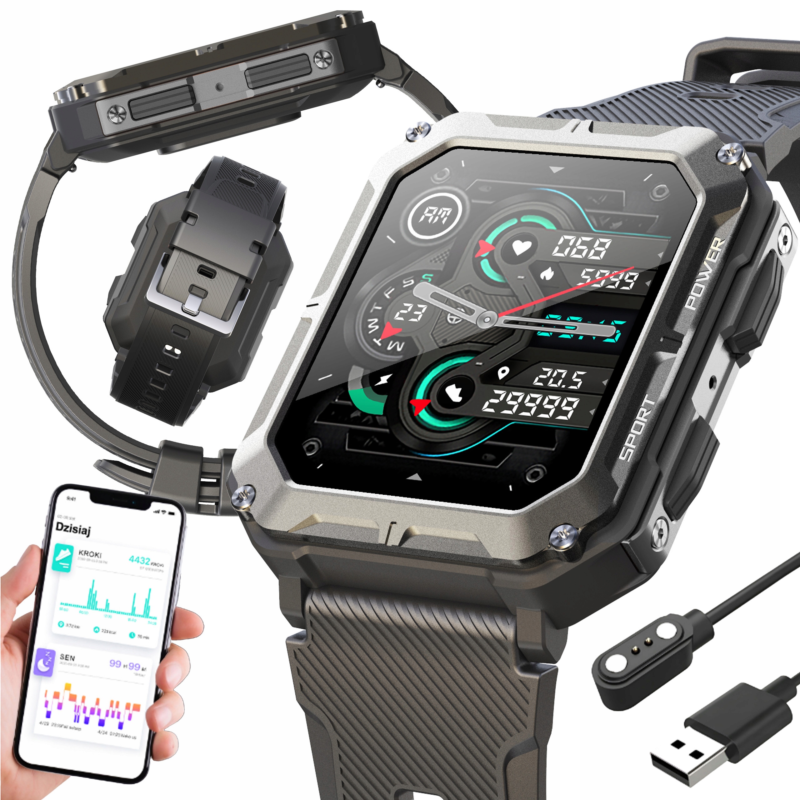 Zegarek Smartwatch Pancerny Militarny Mrozoodporny Pl Menu Folia