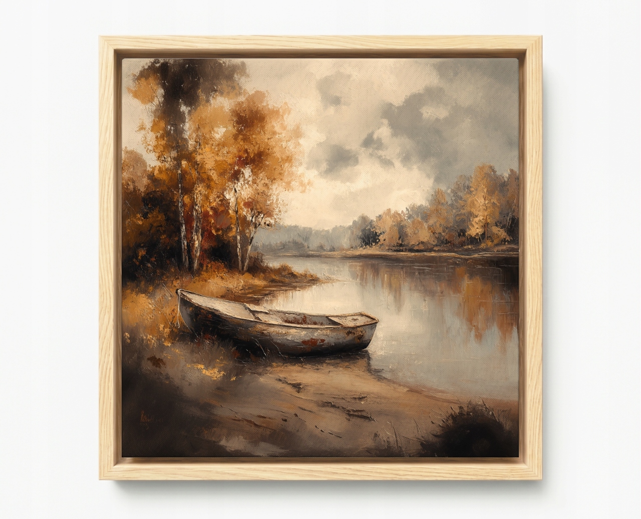 Obraz Rám Americký Box Podzimní Krajina Loďka Řeka Zlatá Podzim 60x60