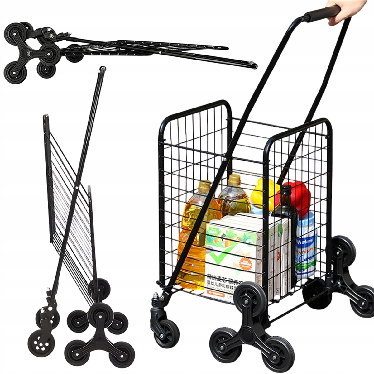 Černý skládací vozík 57L se 4 otočnými koly pro kancelář a supermarket