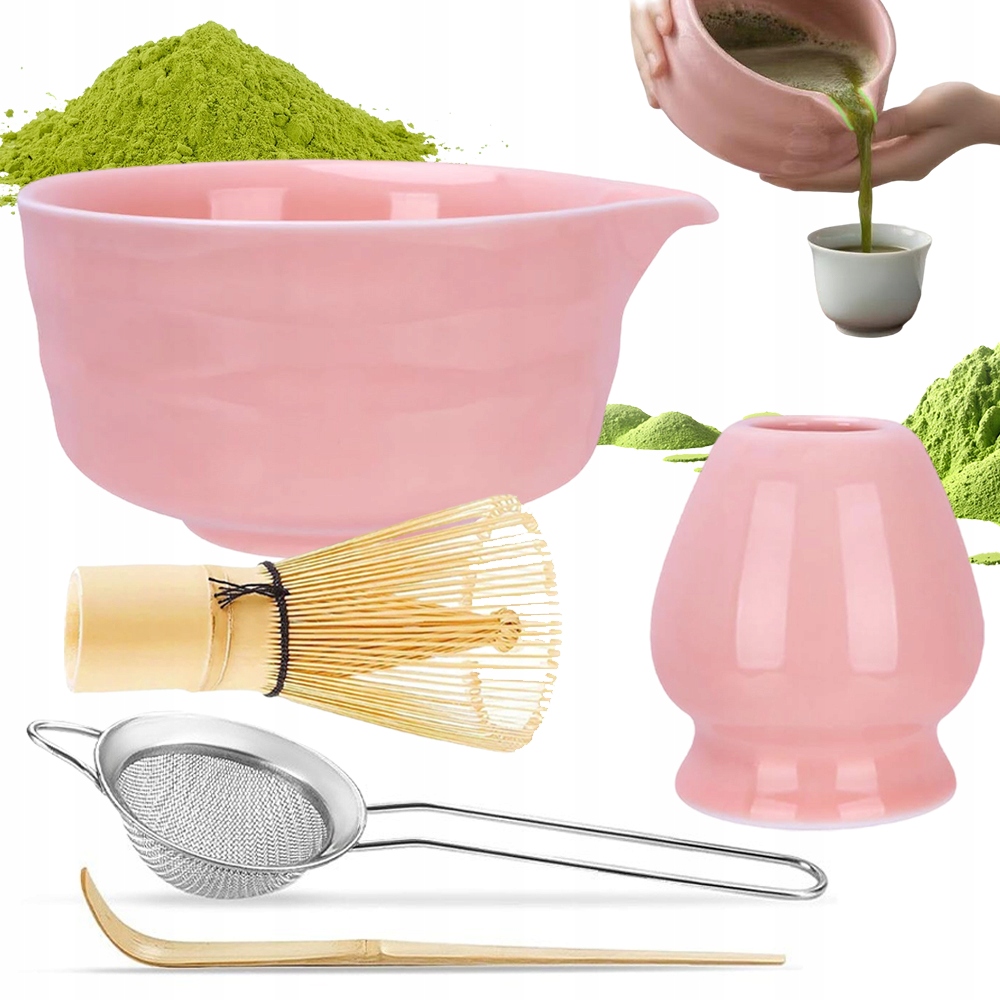 Levně Sada Matcha Kompletní Keramika Šlehací Metla Lžíce Sítko Podstavec Dárek