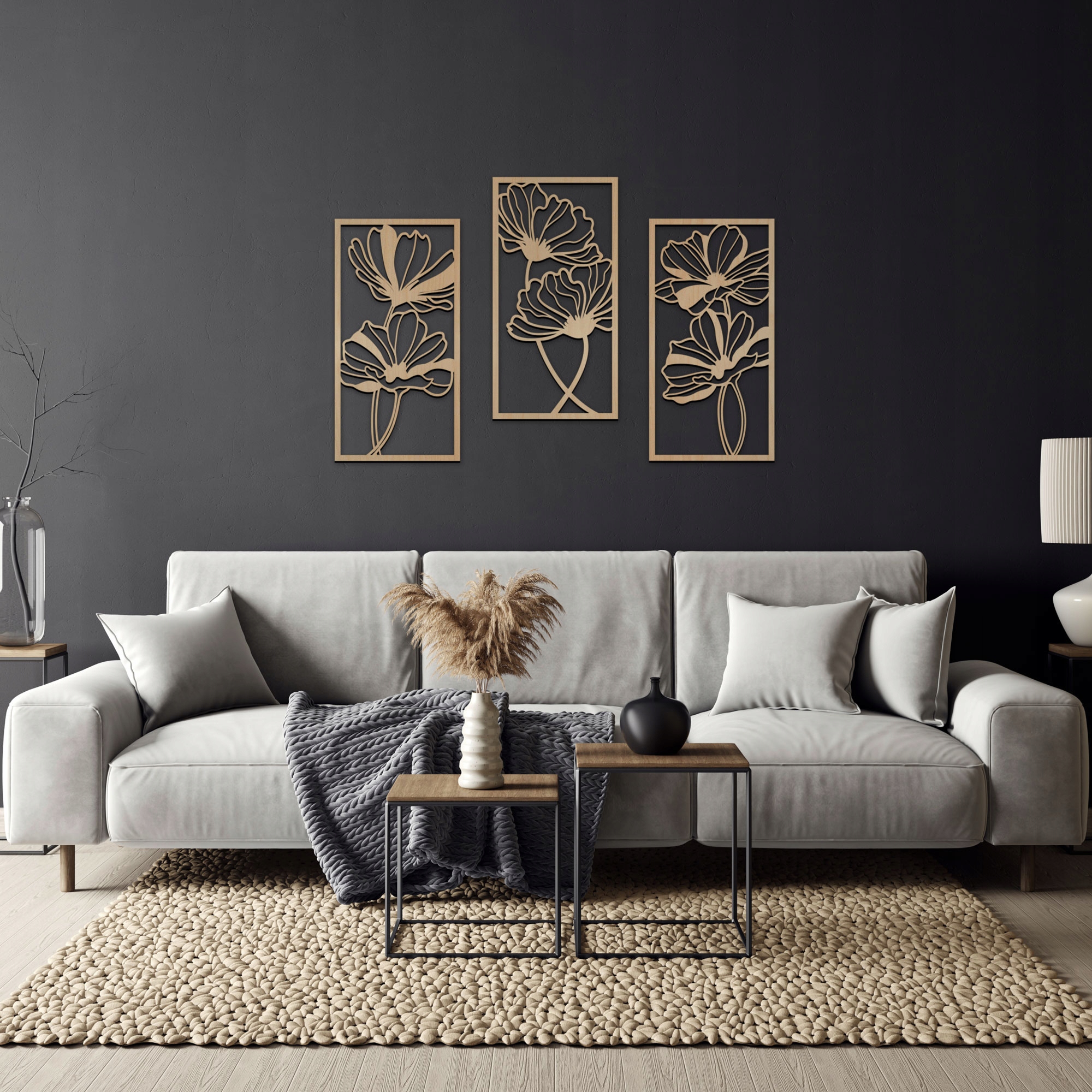 Duże Panele Dekoracyjne, Ażurowe Tryptyk KWIATY Szerokość produktu 120 cm