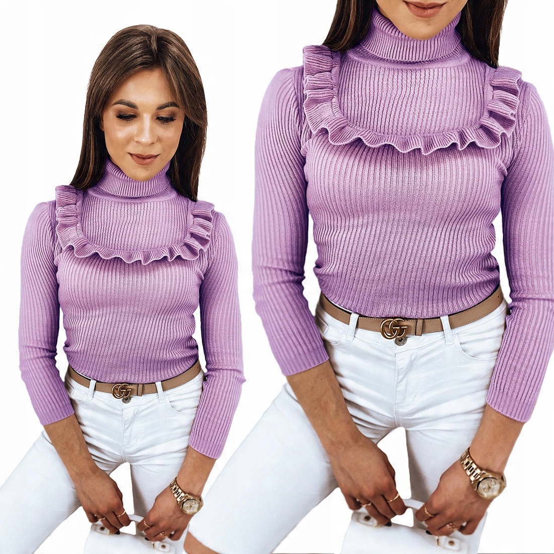 

Prążkowany Sweter Damski Golf ox128 Uni