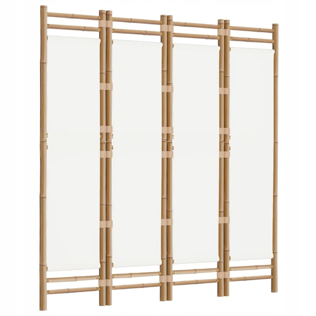 SKŁADANY PARAWAN 4-PANELOWY 160CM BAMBUS I PŁÓTNO