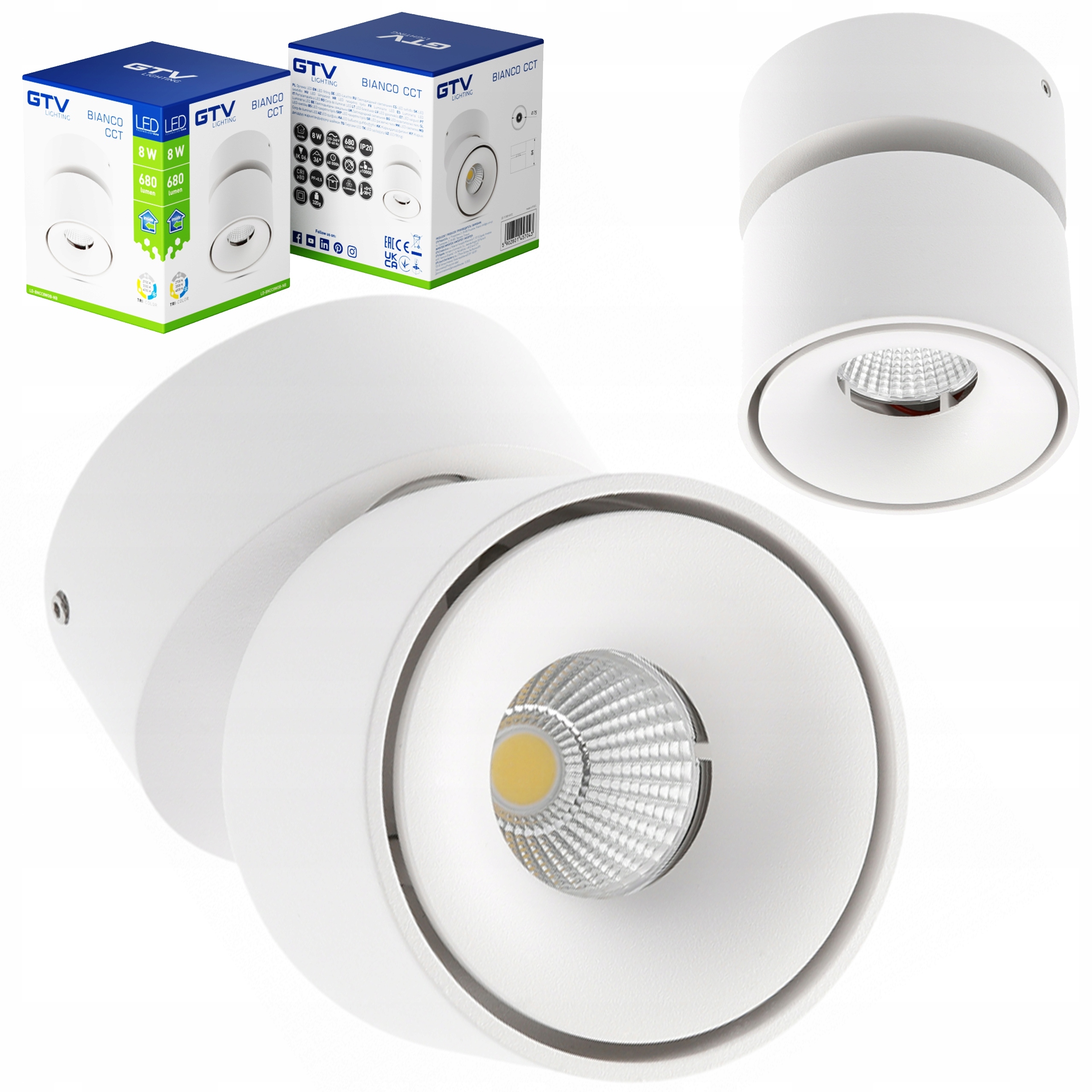 Nástěnná Lampa Stropní Led svítidlo Bianco Cct 8W 680lm 2700/3300/4000K Gtv
