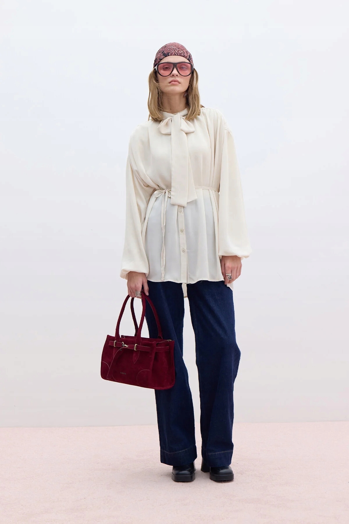 Dámská Košile Se Zavazováním U Výstřihu Béžová 100% Polyester M/L 5GA