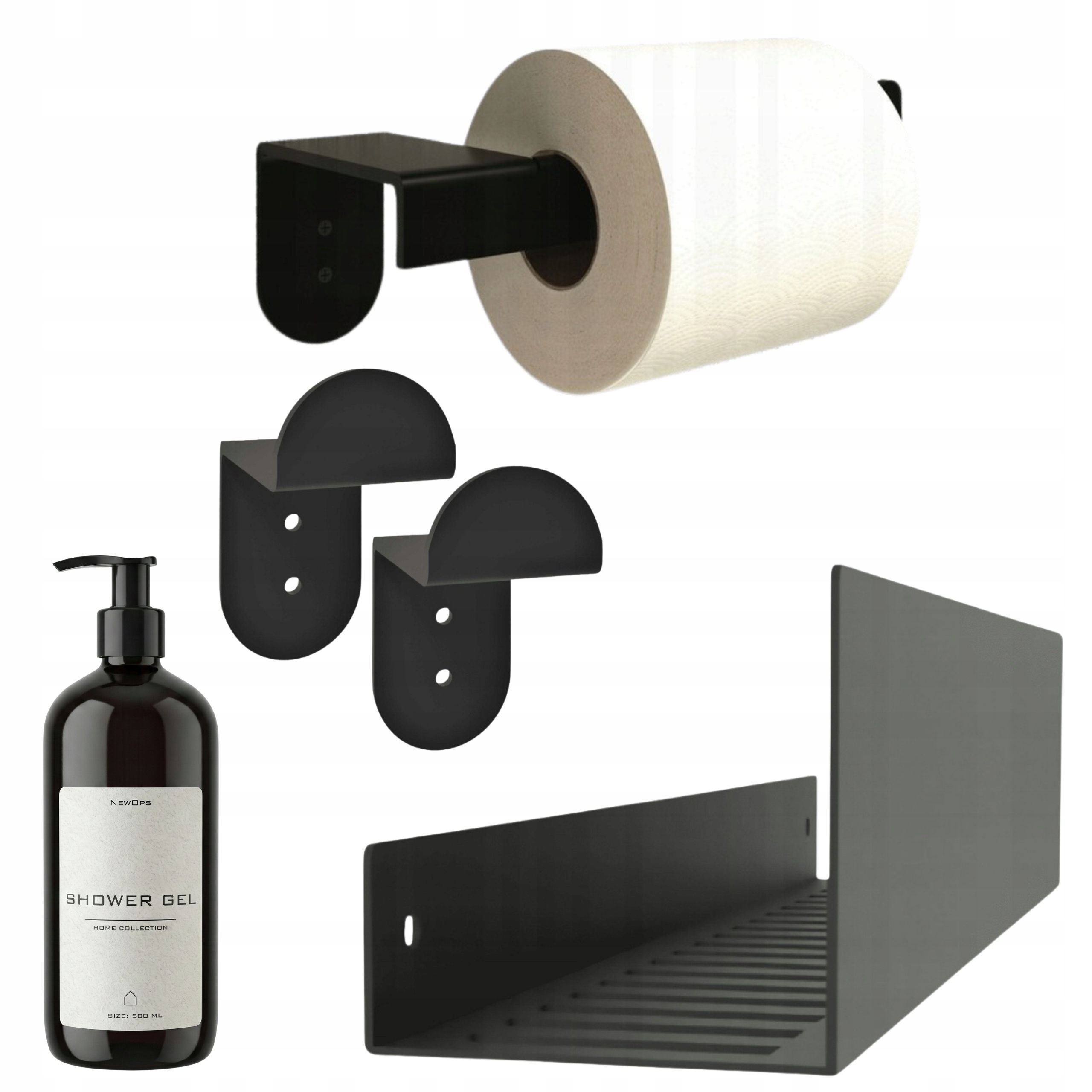 Kúpeľňový Set Do Kúpeľne, Polička Háčiky Držiak Na Papier Fľaša