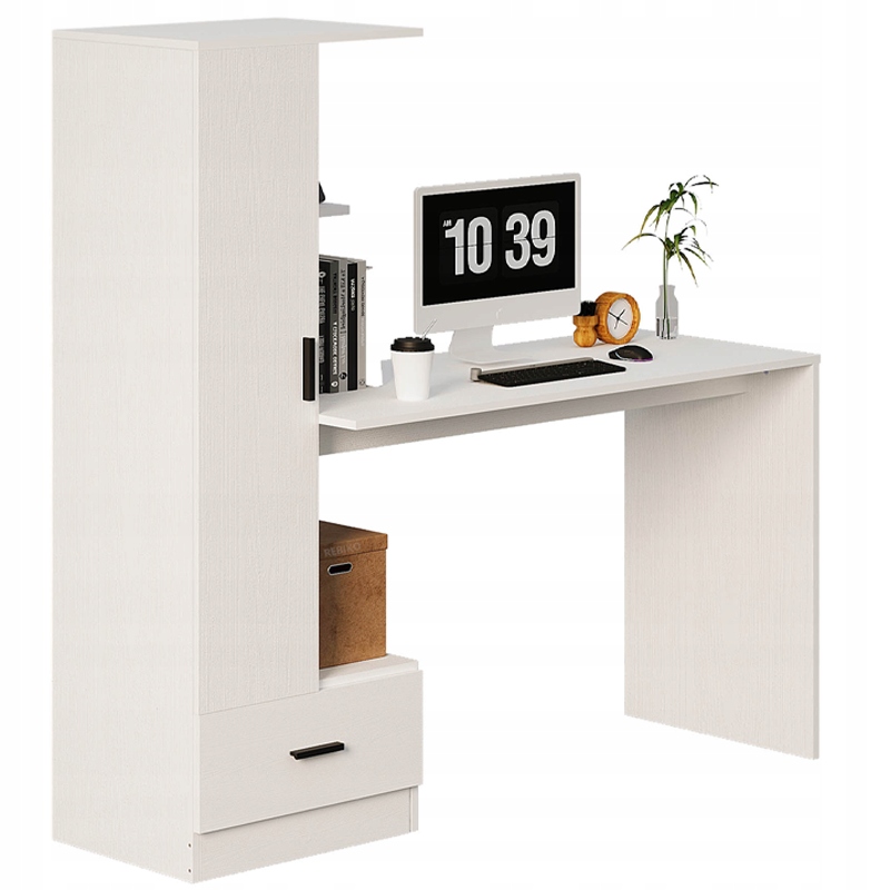 Biurko Komputerowe Z Regałem Do Biura Pokoju Biały Nowoczesny Loft 142 CM