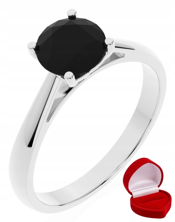 Zlatý Prstýnek 585 14k Černý Briliant 1 ct Bílé Zlato R7