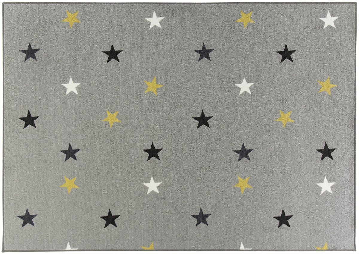 Dywan Szaro Żółty Do Pokoju Dzieci W Gwiazdki Na Filcu Stars 200x200 cm