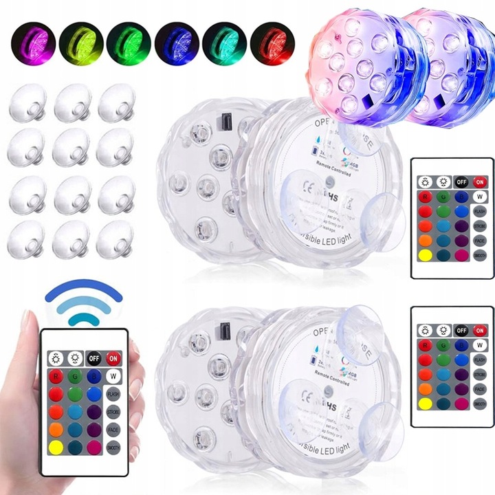 4x OŚWIETLENIE BASENU PODWODNE BASENOWE LAMPKA LED RGB Z PILOT