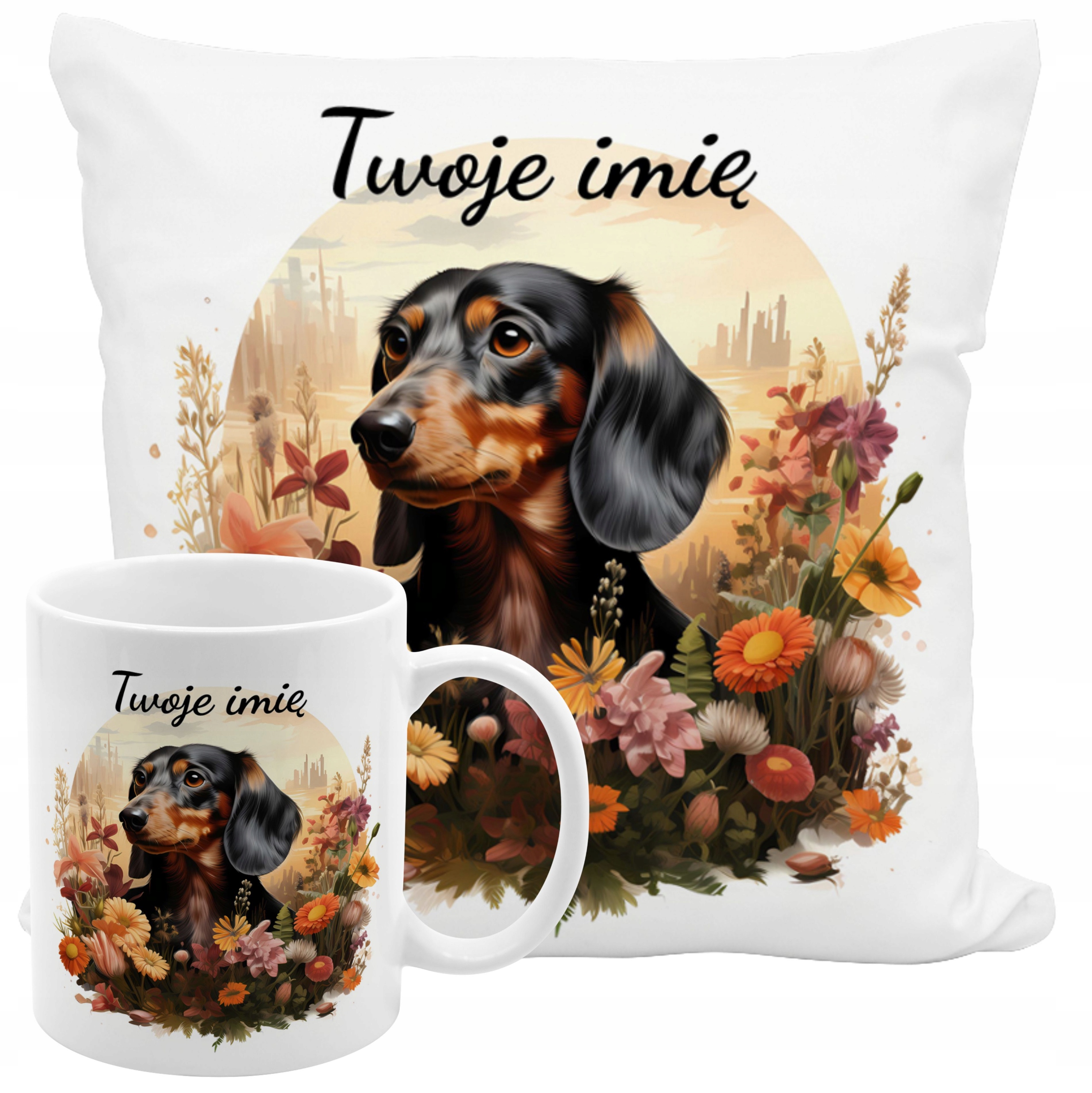Kubek Poduszka Zestaw Pies Piesek Rasa Jamnik Dachshund