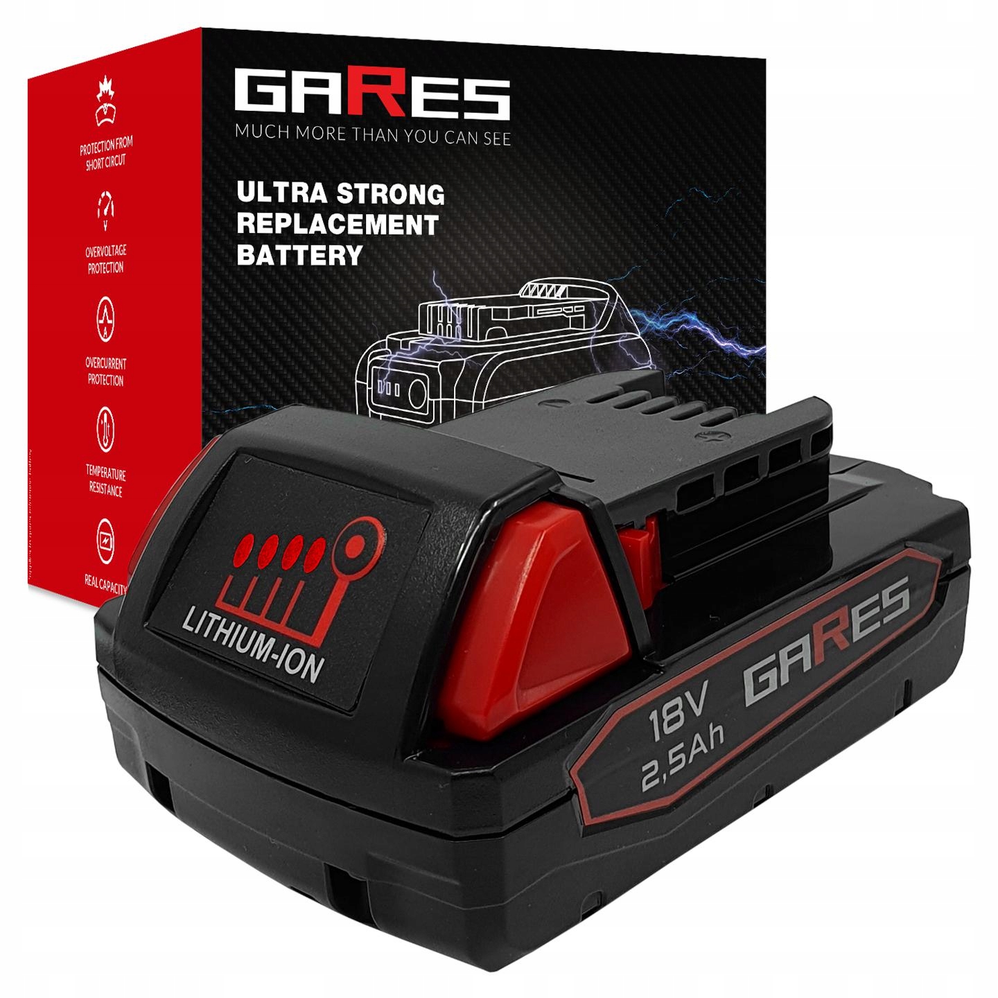 Akumulátor Gares pro Milwaukee M18 B2 B5 4932430062 49-24-0171-M18 18V 2,5Ah