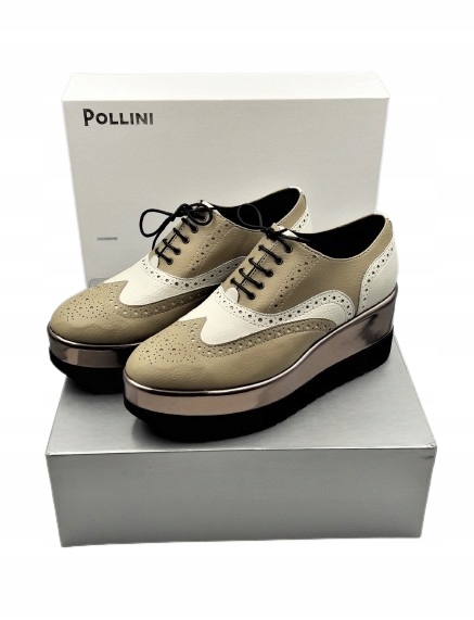 Buty Damskie Pollini Beżowe półbuty na koturnie roz.36