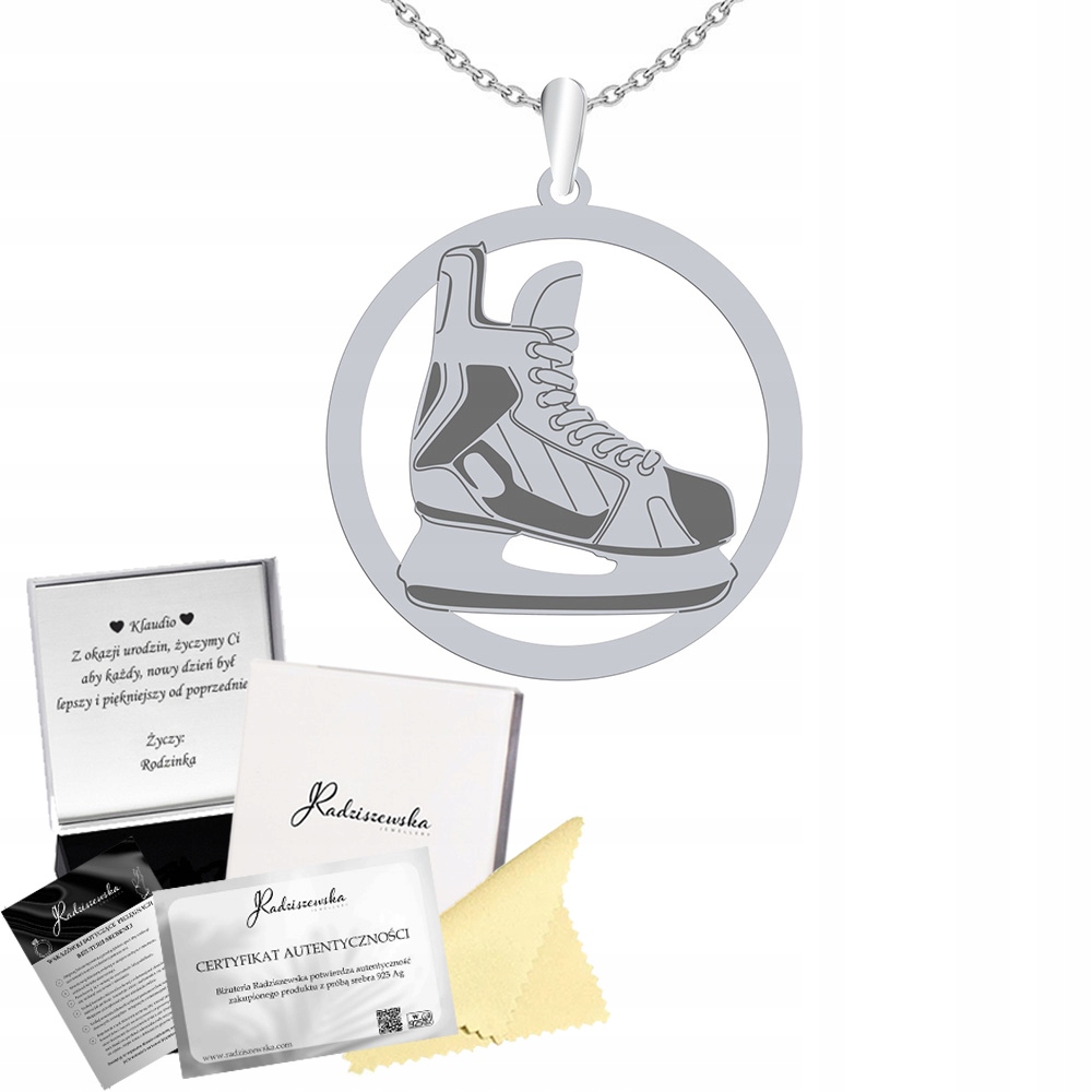 Stříbrný náhrdelník Hokejový hokejista Řetízek Dárek Stříbro 925 Gravírování