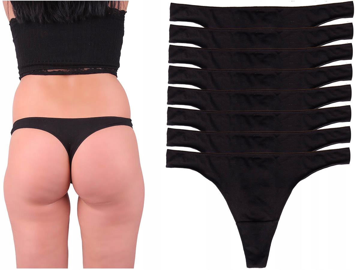

8x Czarne Stringi Damskie Bawełniane Zestaw S/m