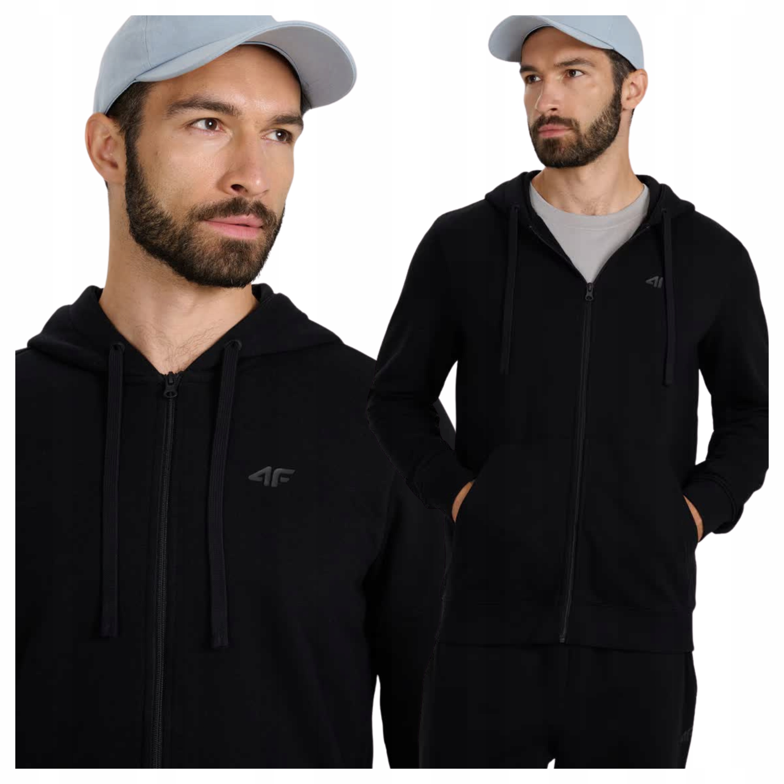 Pánská Mikina Tepláková 4F rozepínací s kapucí Bavlněná Černá M Zip