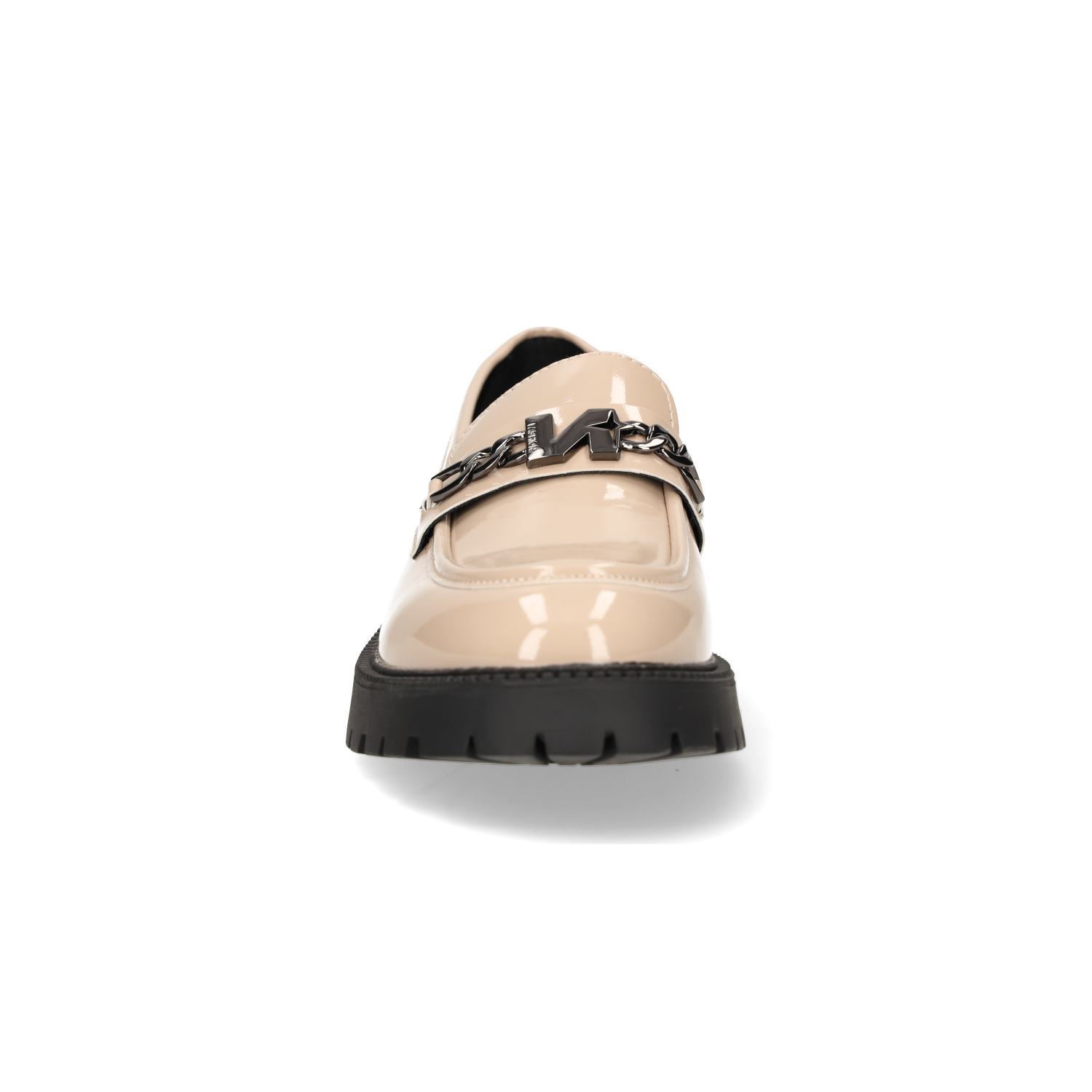 MOKASYNY DAMSKIE VINCEZA NA PŁASKIM OBCASIE Z OZDOBĄ BEŻOWE LAKIEROWANE 37 Wzór dominujący bez wzoru