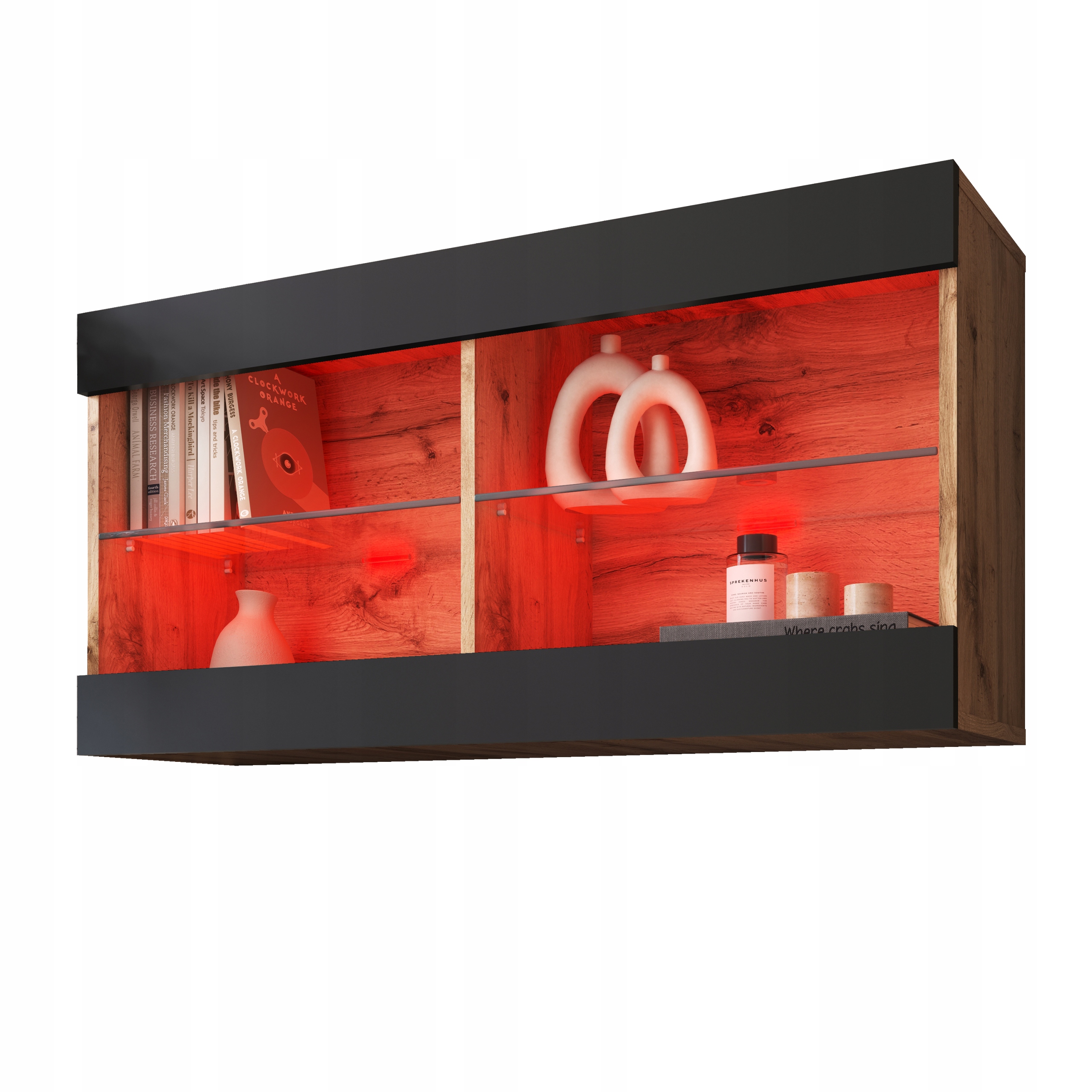 komodee Tivoli Závesná vitrína Horizontal Dub Wotan-Čierna Rgb Led