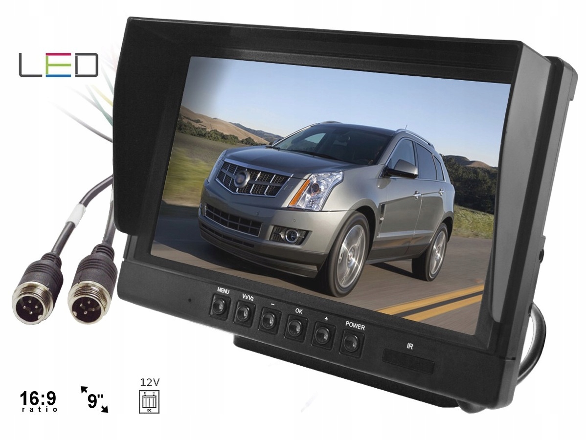 Monitor samochodowy 9 cali AHD obsługa 2 kamer 4PIN 12V 24V Stan opakowania oryginalne