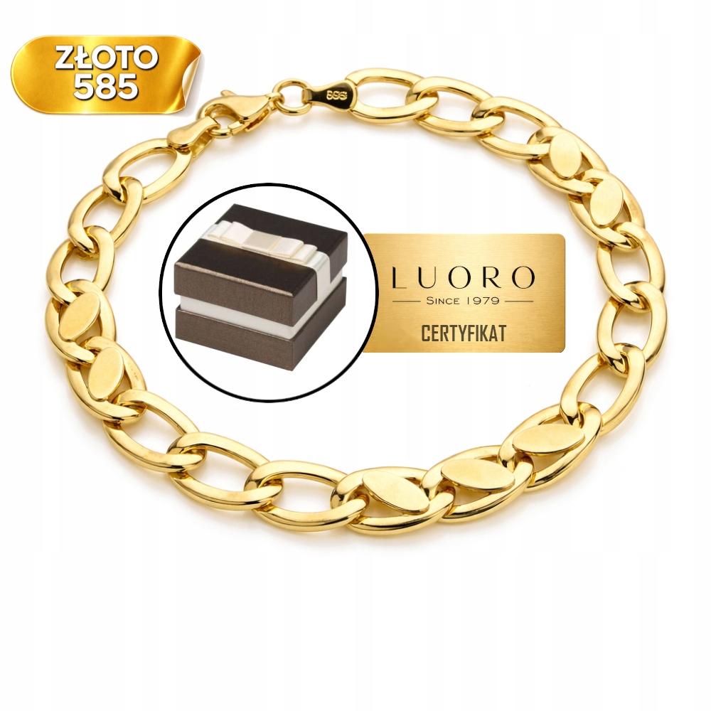 Náramek Zlatý 585 14K Ovalný Prázdný A Plný 19 CM Elegantní Žlutý