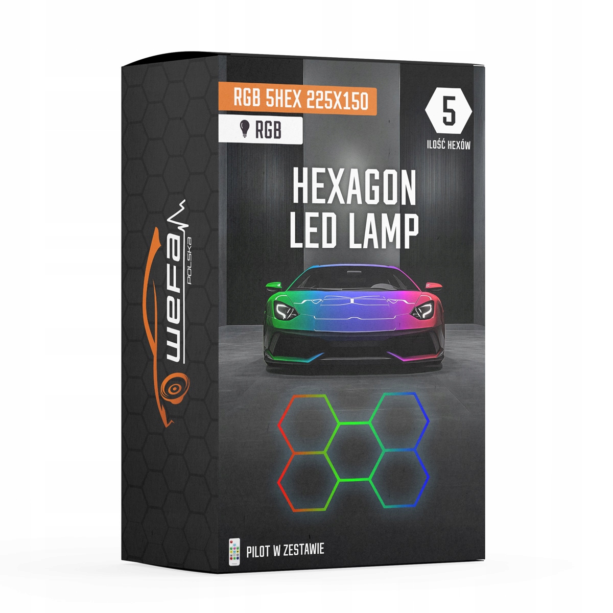 Lampa Hexagon Rgb Kolor 5HEX 225x150 Medová Plástev Dílna Garáž Salon Alu