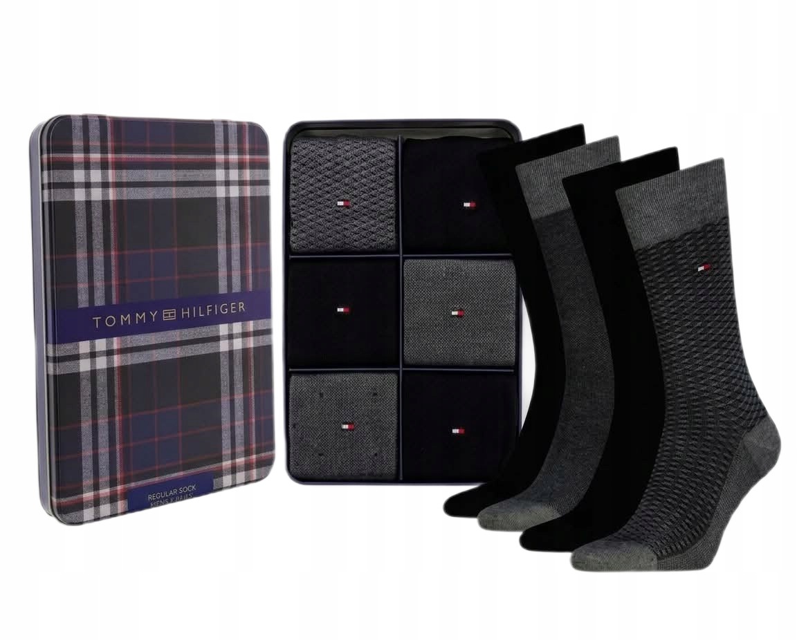 Ponožky Tommy Hilfiger Pánské 6 Párů Giftbox 6 Pak Dárek vel. 43-46 Černé