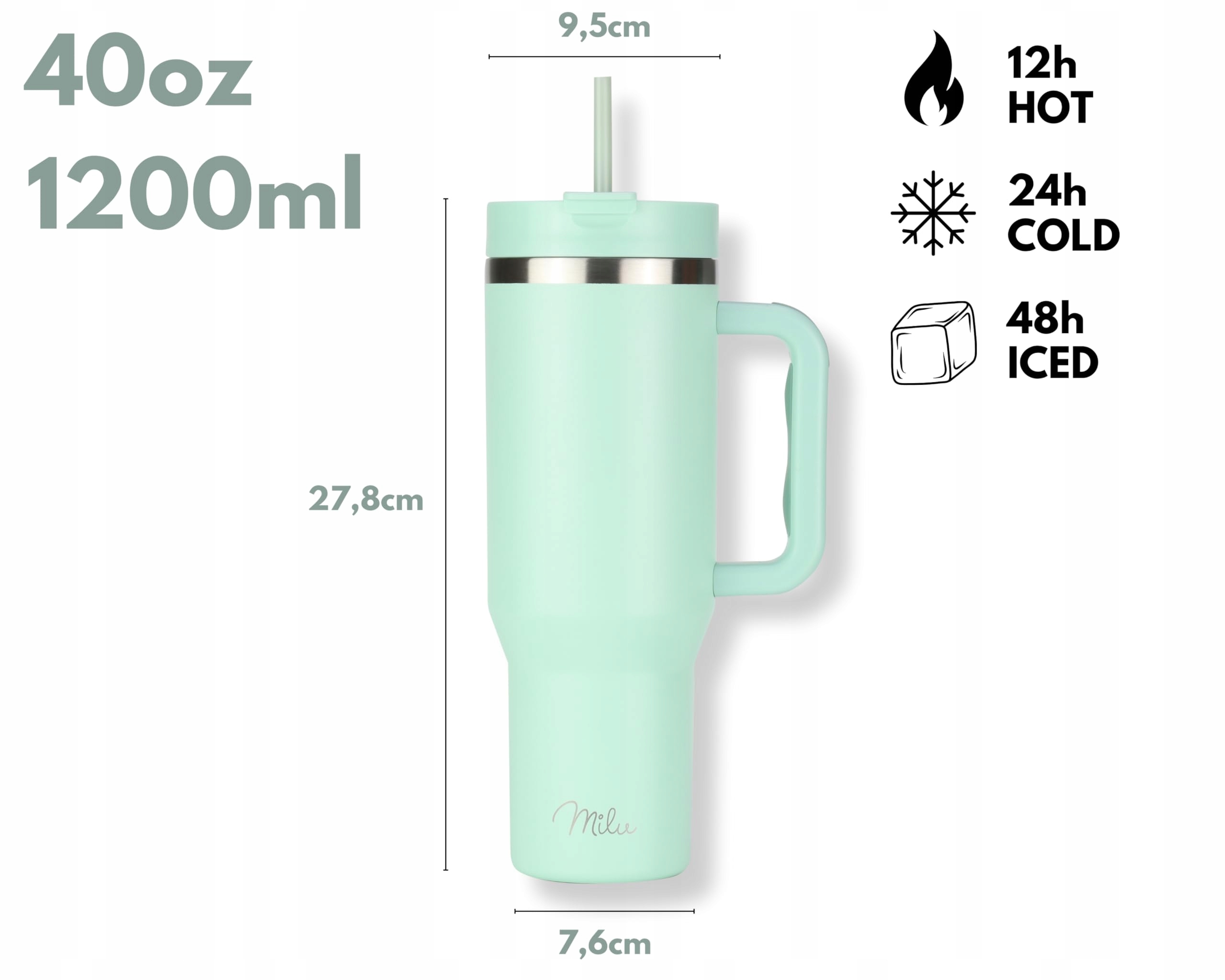MILU Kubek Termiczny 1200ml Ze Słomką I Uchem — miniatura 4