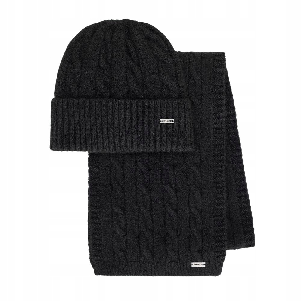 Dámská sada: čepice a šála s copánkovým vzorem Wittchen 101-SF-020-1 černá