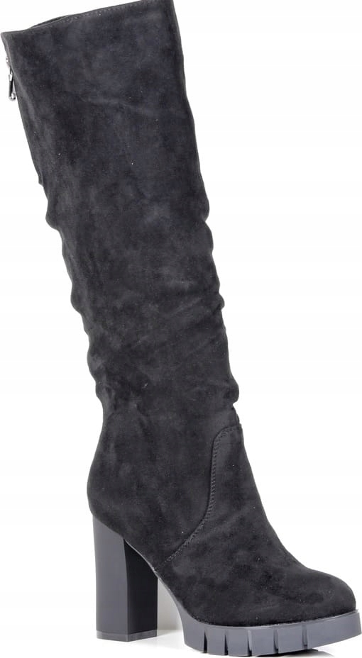 Dámské Kozačky Na Podpatku, Černé, Semišové, Stabilní A Pohodlné