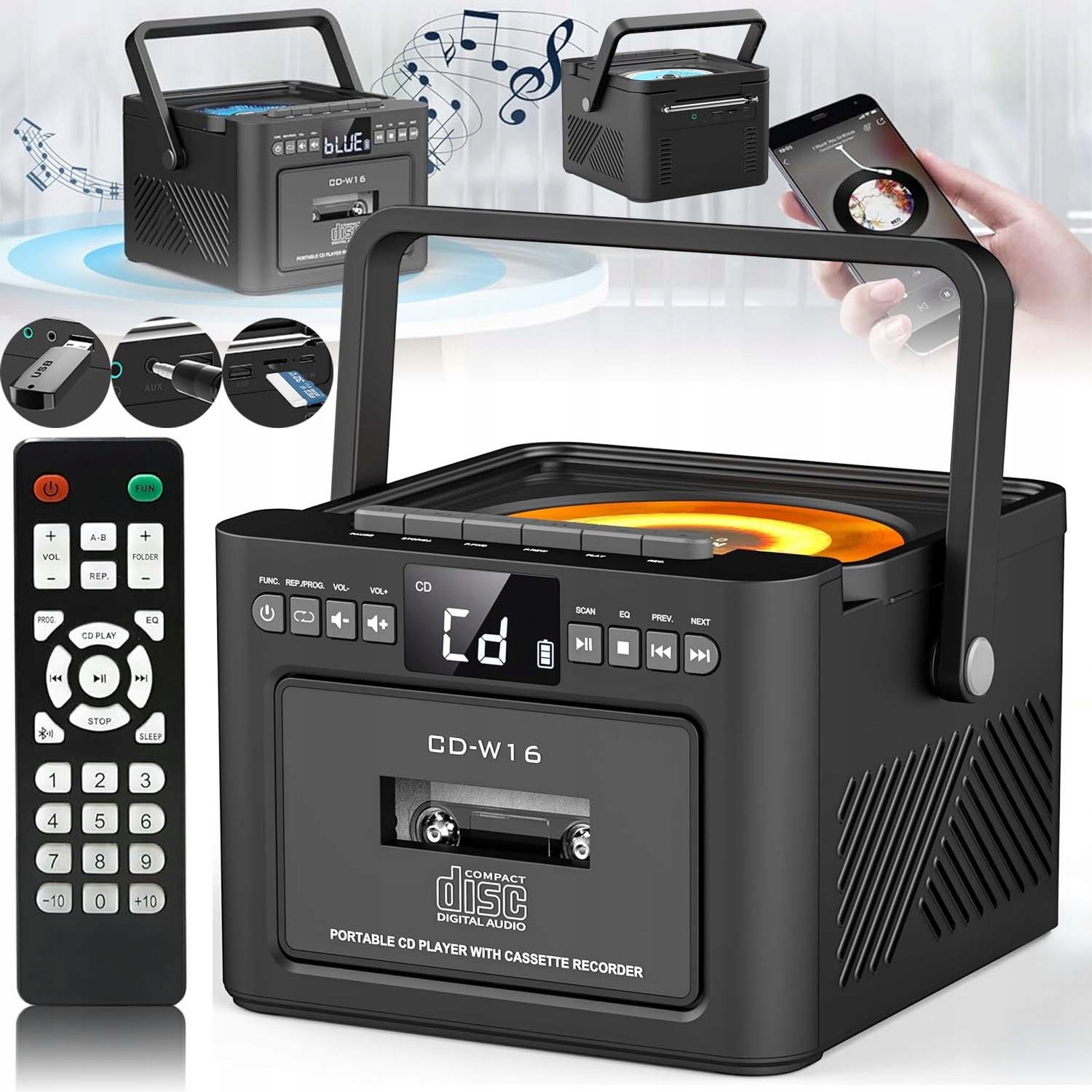 Rádio Boombox CD Fm Kuchyňské Přenosné Usb Aux MP3 Přehrávač Vše V Jednom