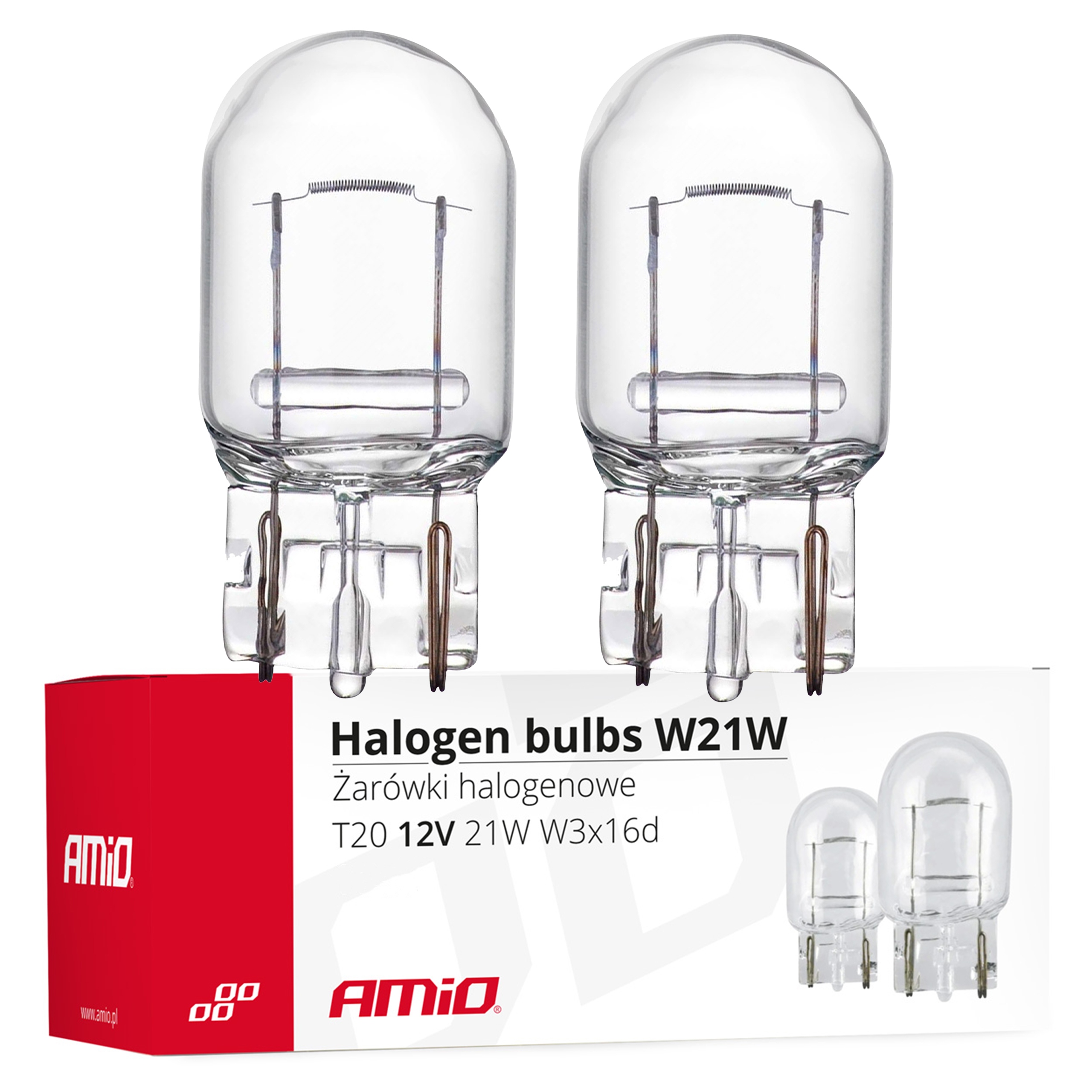 2x Żarówka halogenowa T20 W21W W3x16d 12V Amio 02551