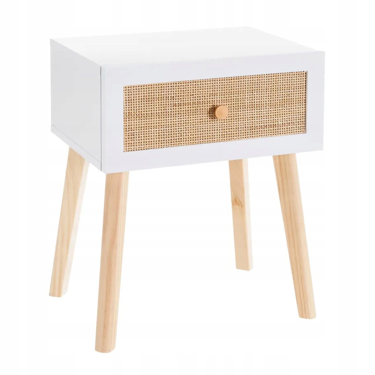 Nočný stolík s zásuvkou béžovo biely 40x30x50 cm nočná skrinka boho zásuvka
