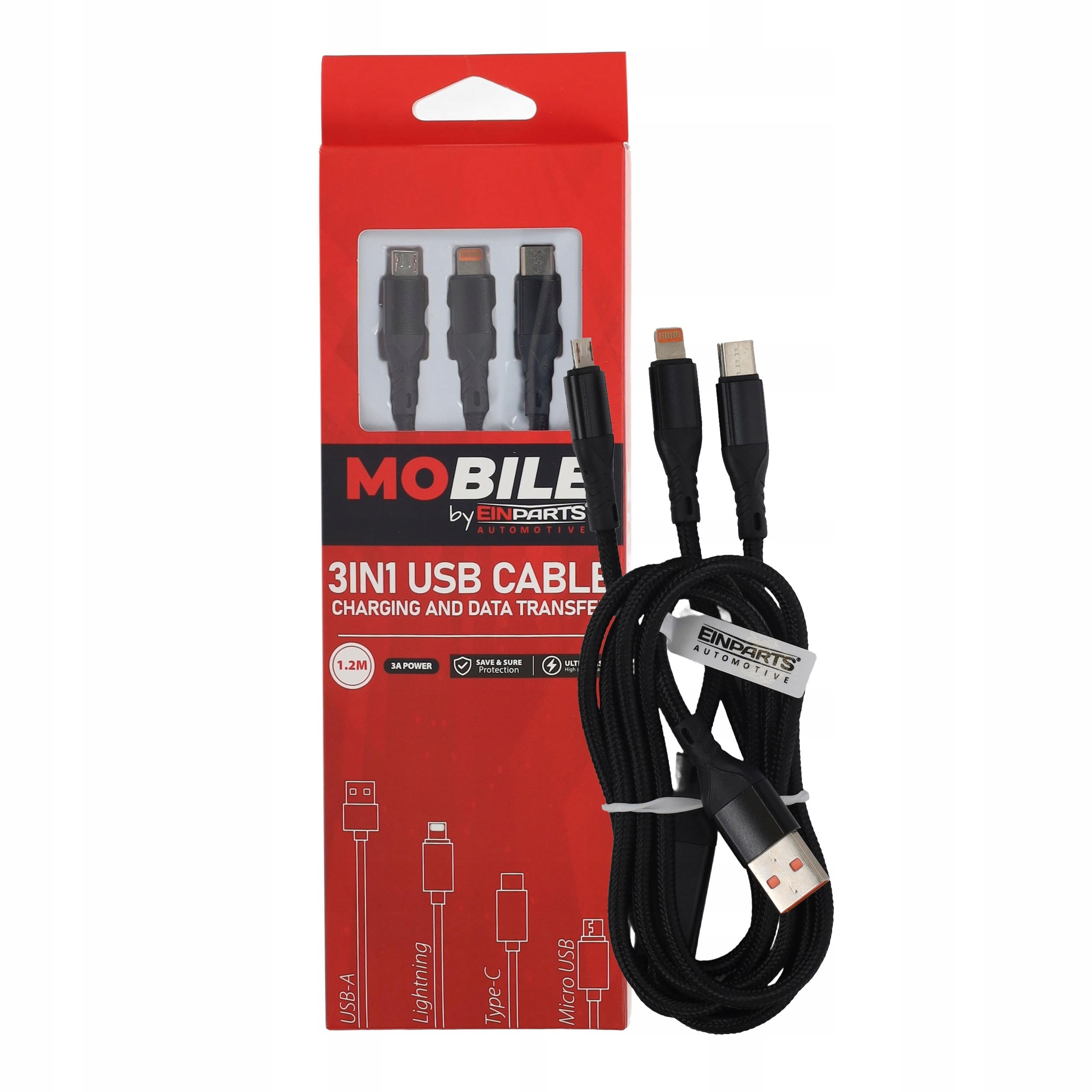 Kabel 3w1 do ładowania USB-C/micro USB/Lightning 1,2 m EPMOB07