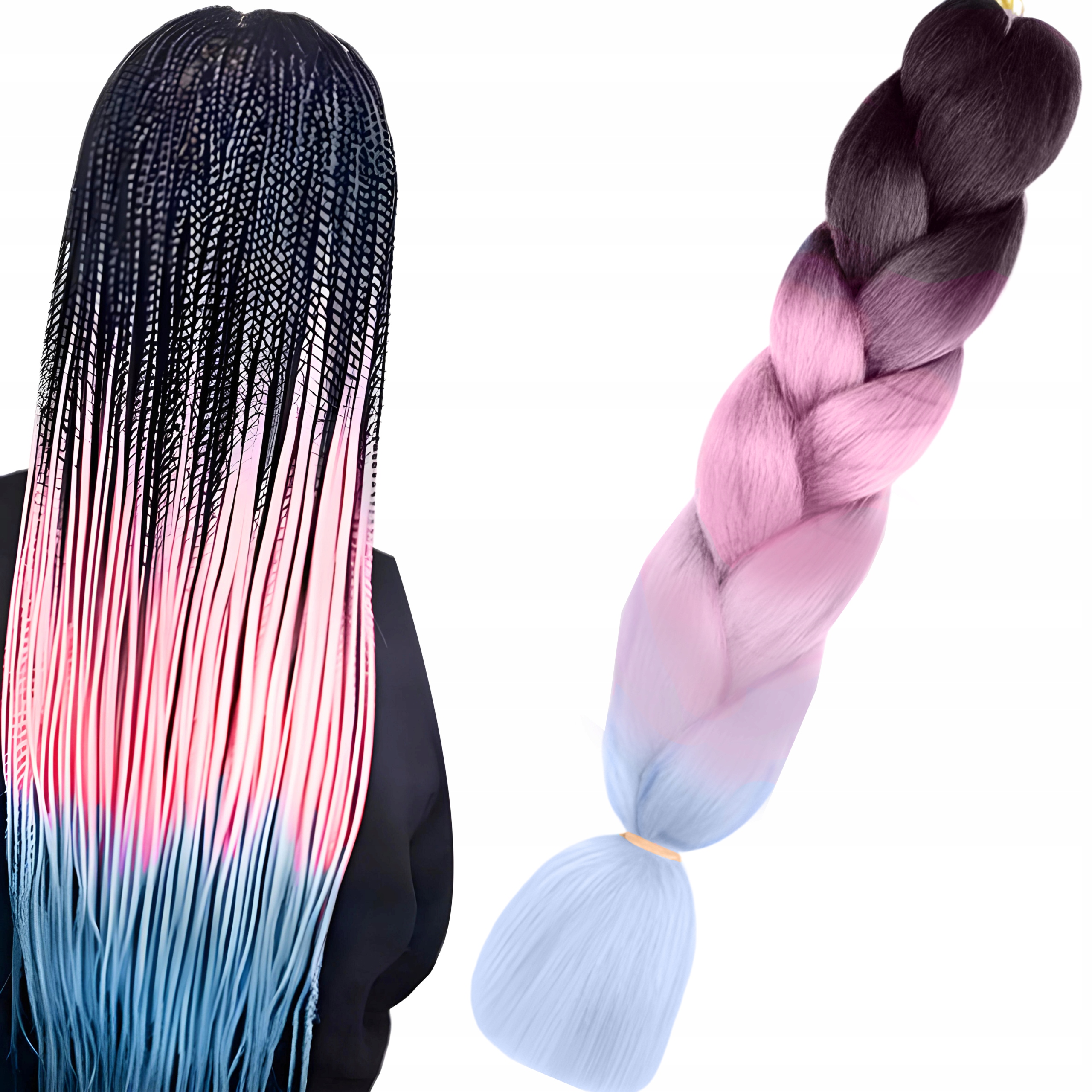 Włosy syntetyczne na warkoczyki ŚWIECĄCE OMBRE KOLOROWE warkoczyków dzieci Długość włosów 130 cm